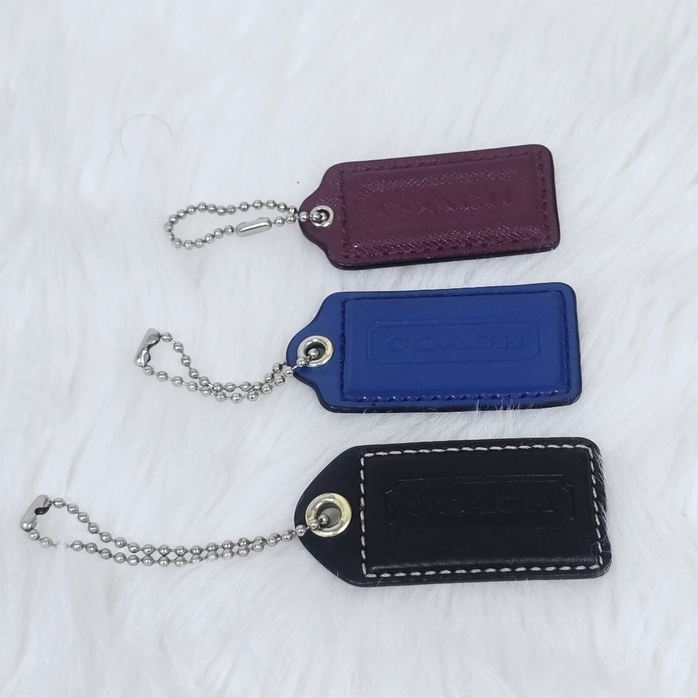 Coach Set 3 Bag Tags Black,Blue and Wine Color